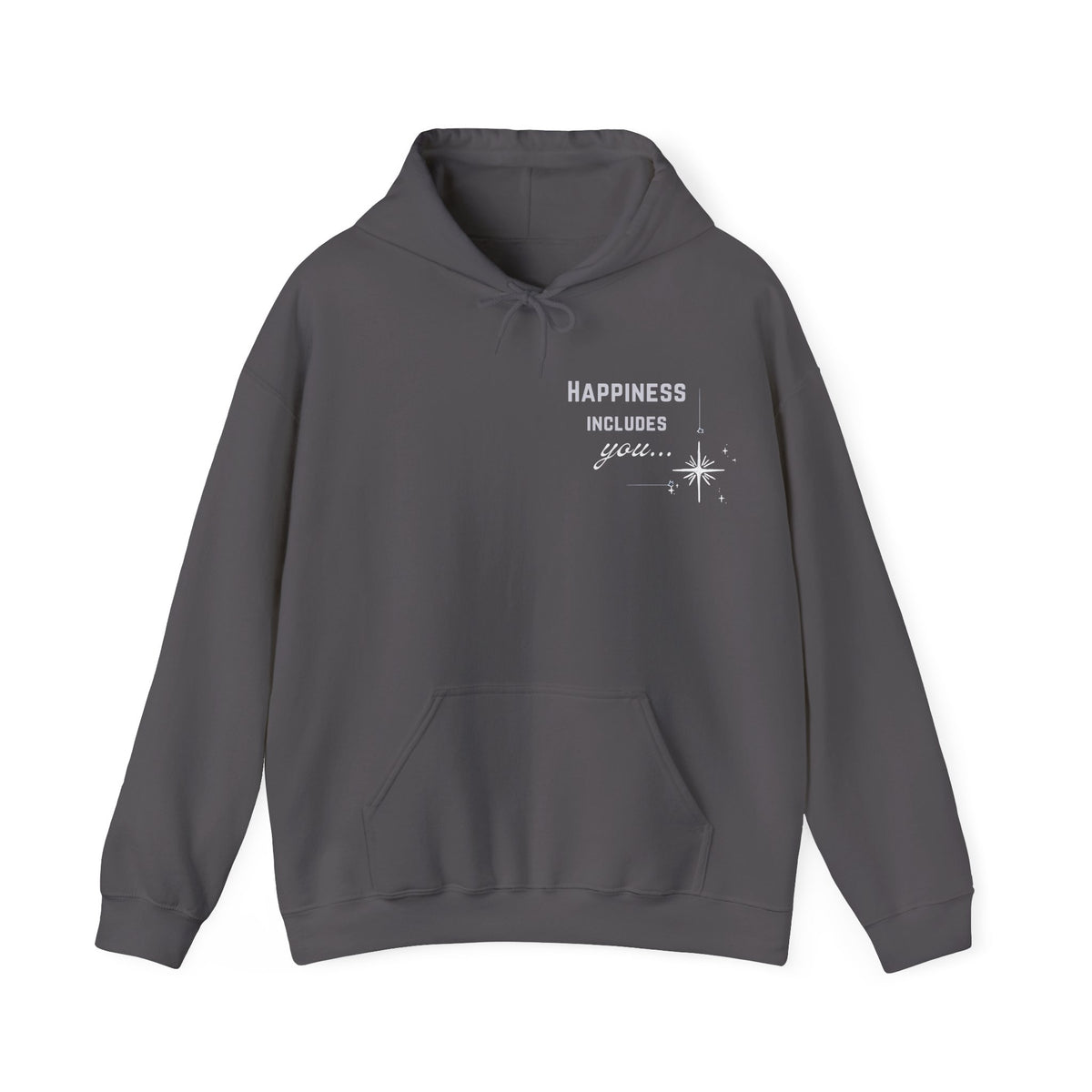Hoodie — "Happiness Includes You Too" Minimal Star Graphic