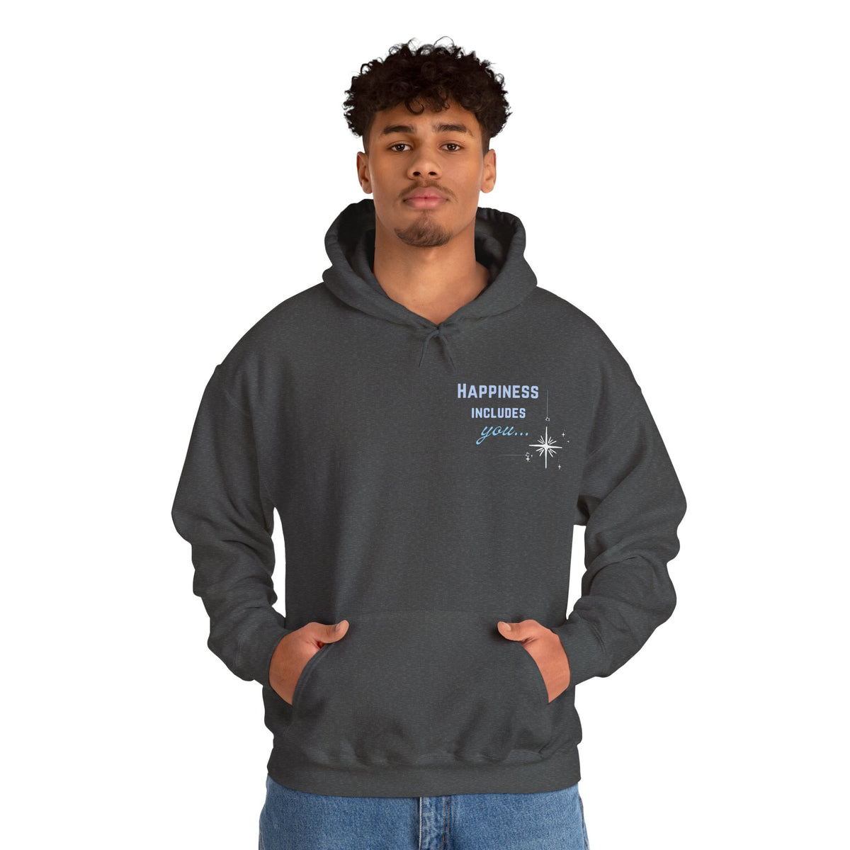 Hoodie — "Happiness Includes You Too" Minimal Star Graphic