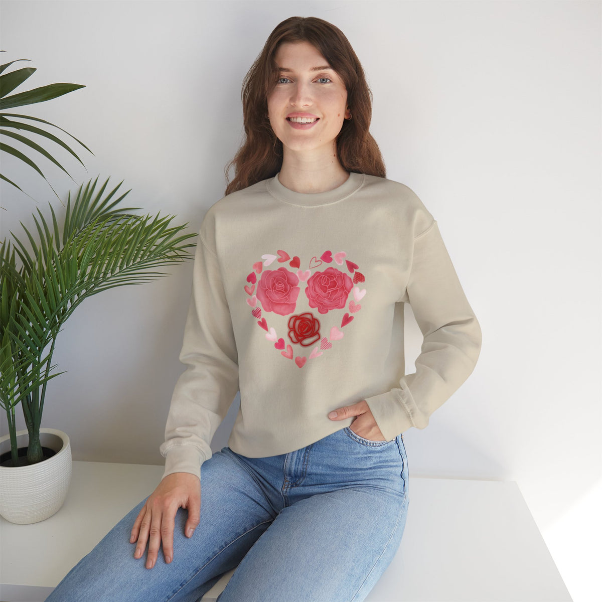 Flower, Hearts Crewneck Sweatshirt