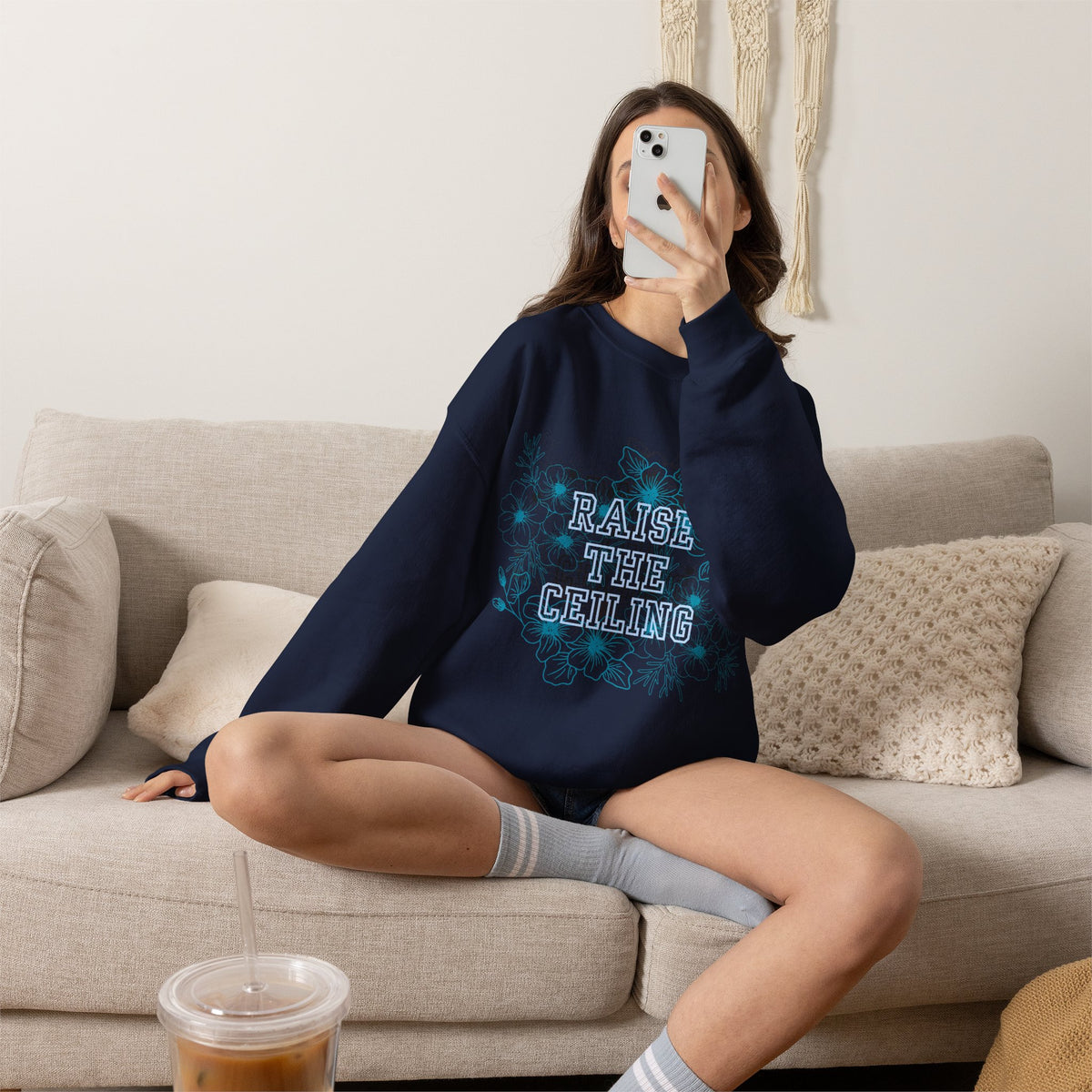 Crewneck Sweatshirt — "Raise the Ceiling" Floral Graphic