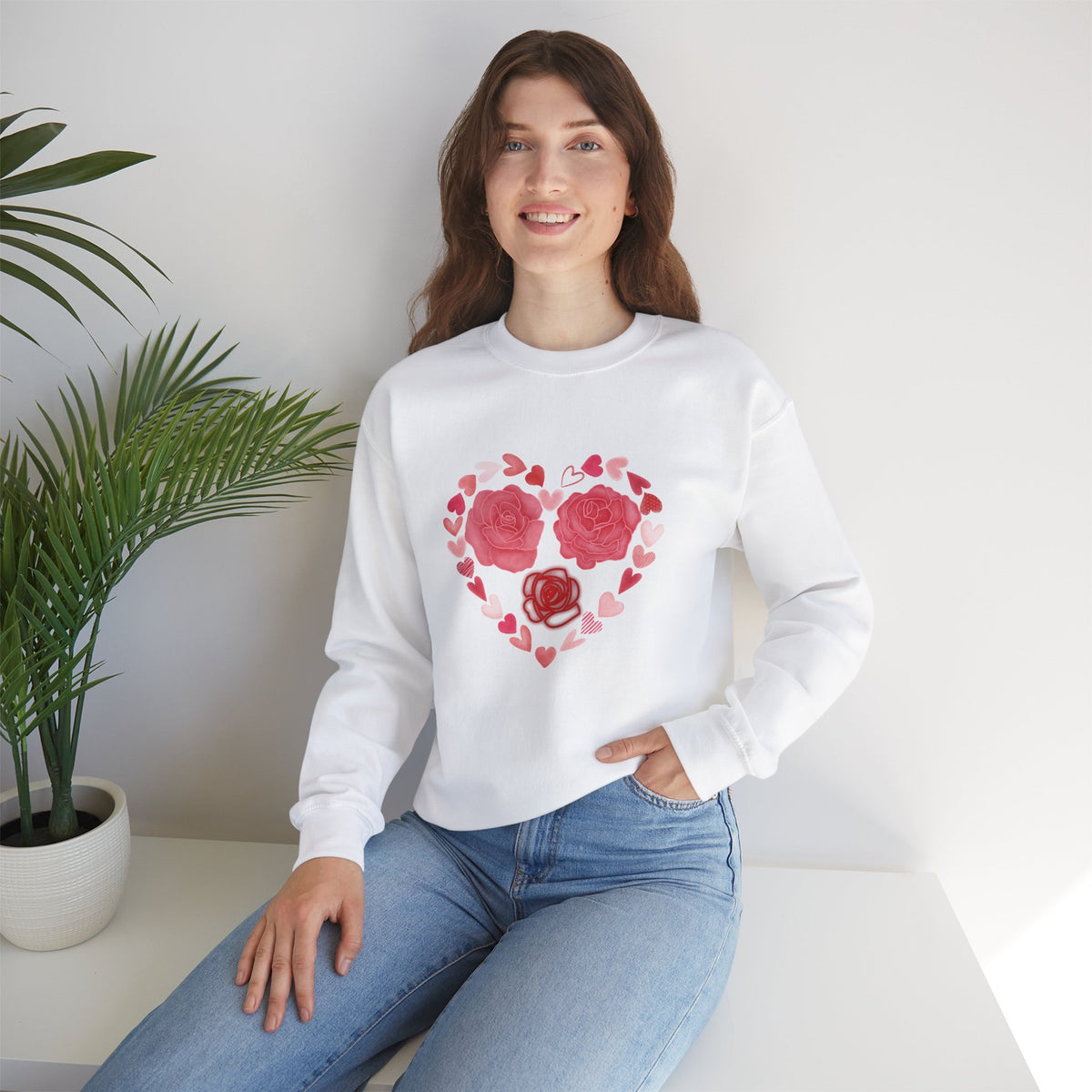 Flower, Hearts Crewneck Sweatshirt