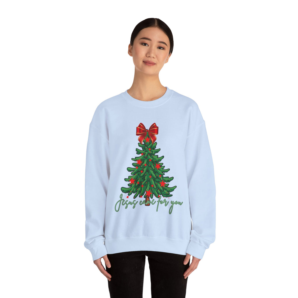 Tree, Bow and  Jesus Came for You  Crewneck Sweatshirt