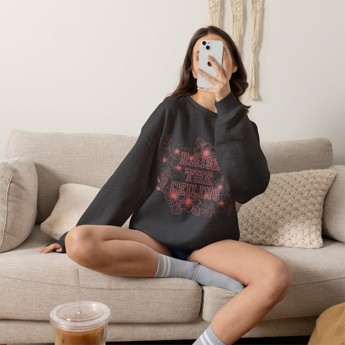 Crewneck Sweatshirt — "Raise the Ceiling" Floral Graphic