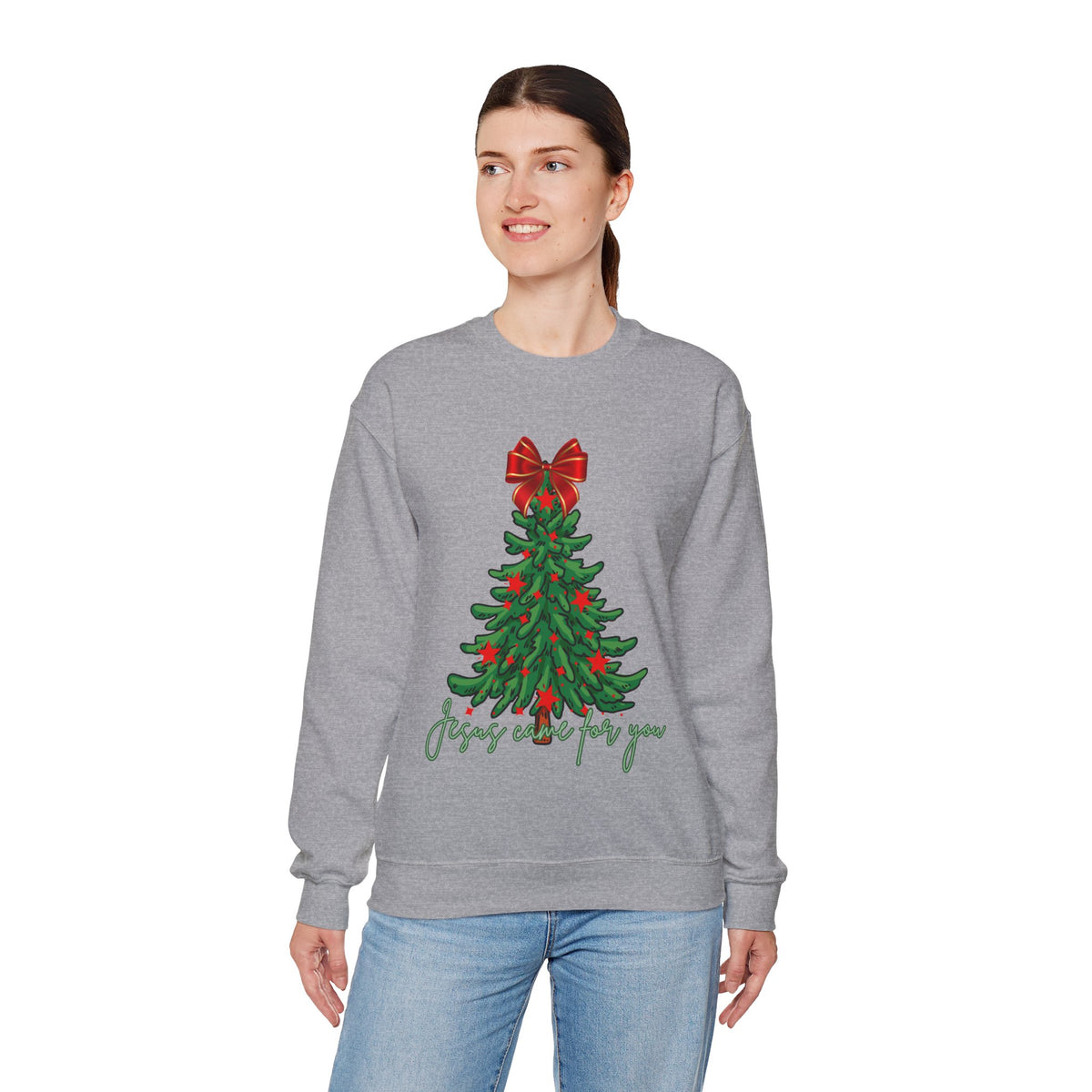 Tree, Bow and  Jesus Came for You  Crewneck Sweatshirt