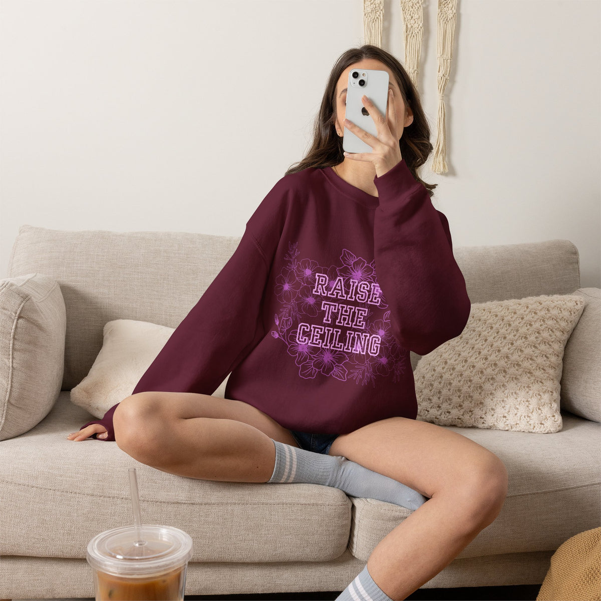 Crewneck Sweatshirt — "Raise the Ceiling" Floral Graphic