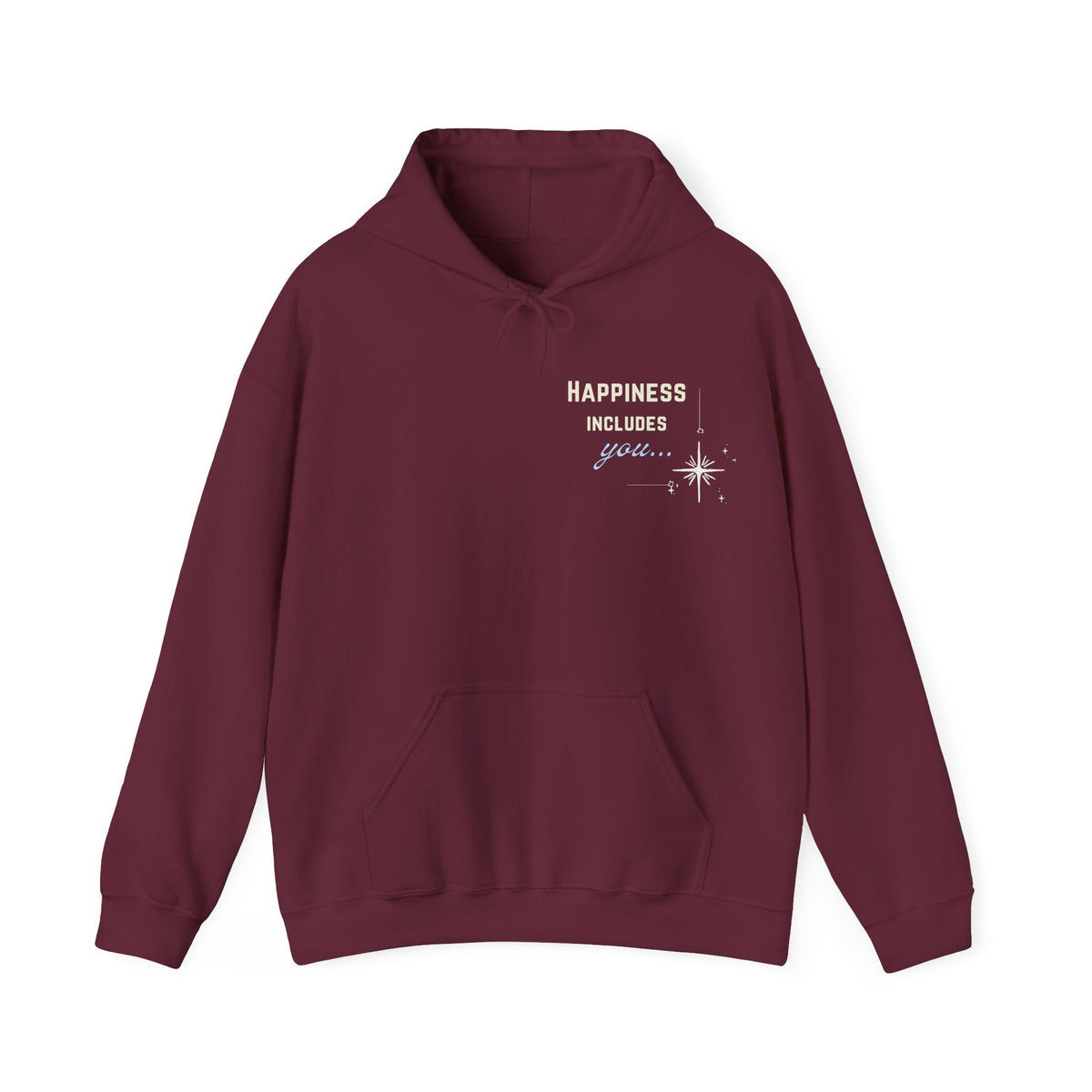 Hoodie — "Happiness Includes You Too" Minimal Star Graphic