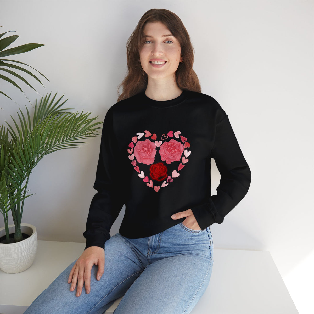 Flower, Hearts Crewneck Sweatshirt