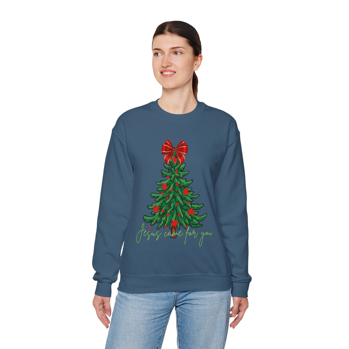 Tree, Bow and  Jesus Came for You  Crewneck Sweatshirt