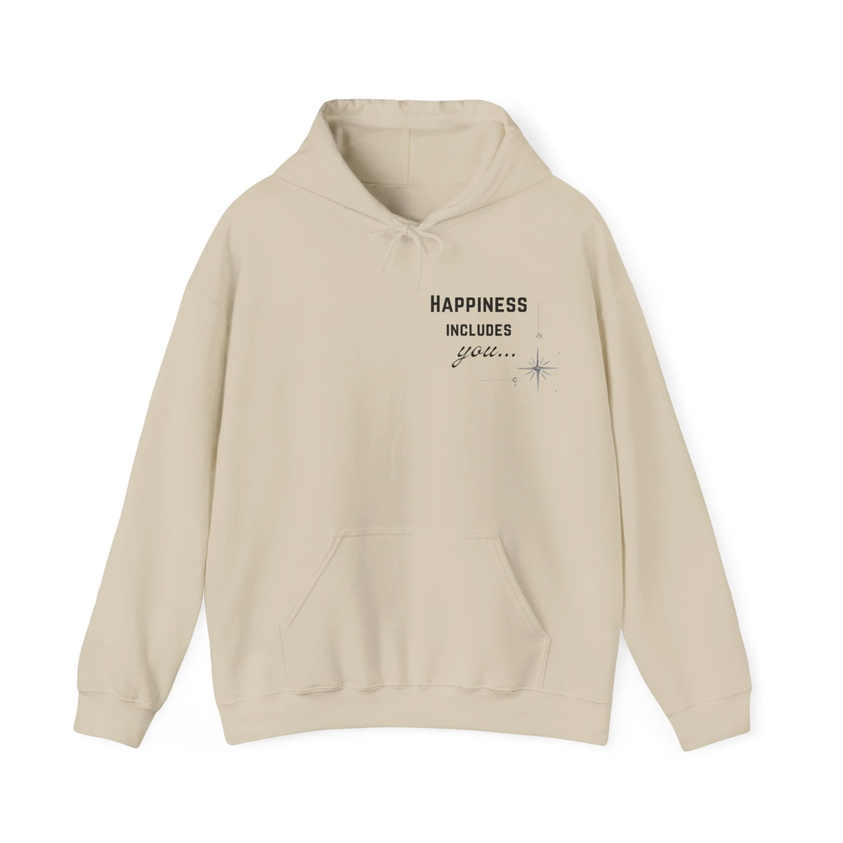 Hoodie — "Happiness Includes You Too" Minimal Star Graphic