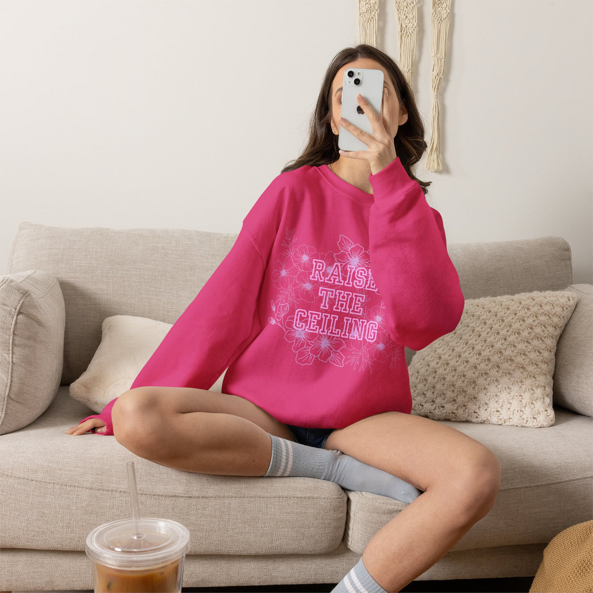 Crewneck Sweatshirt — "Raise the Ceiling" Floral Graphic