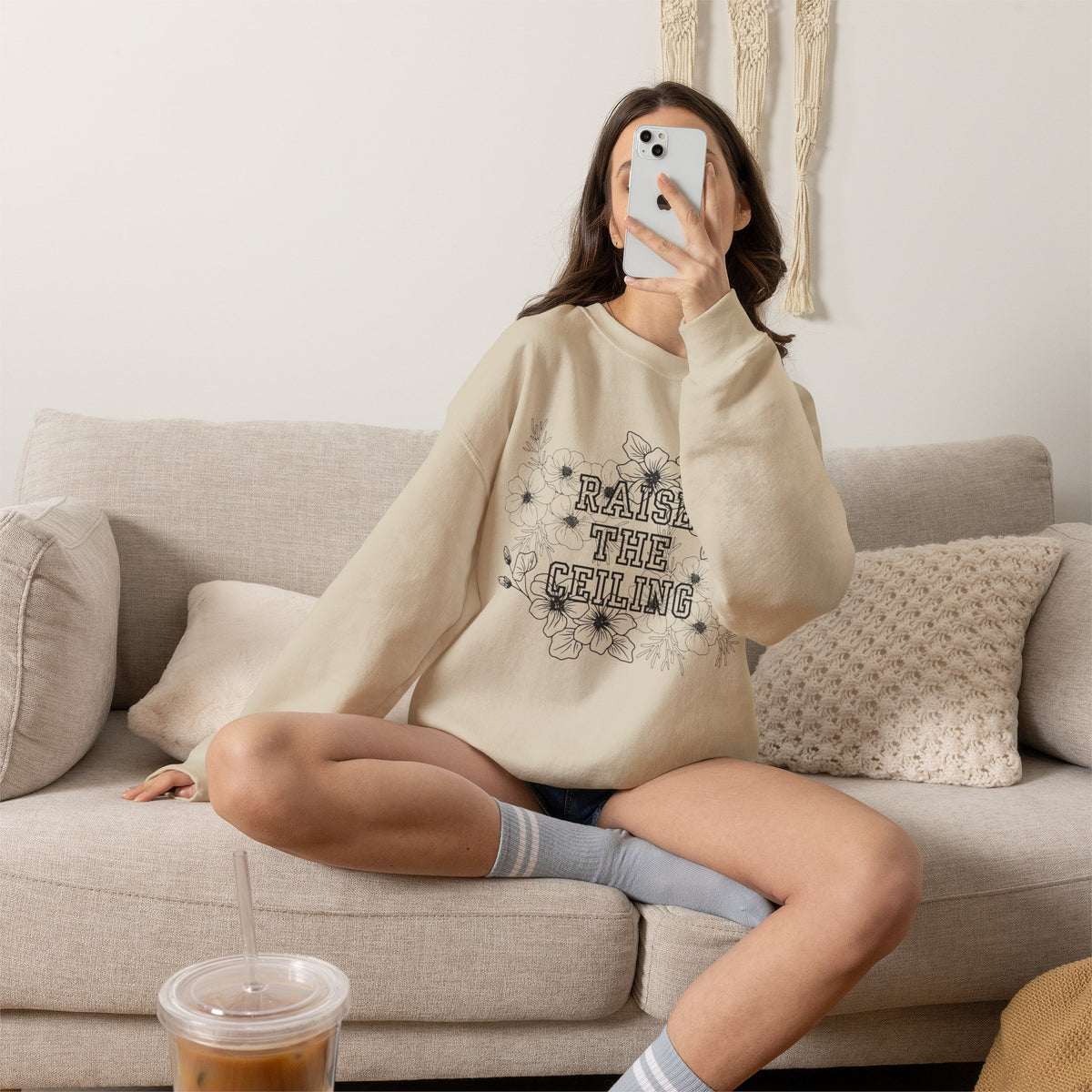 Crewneck Sweatshirt — "Raise the Ceiling" Floral Graphic