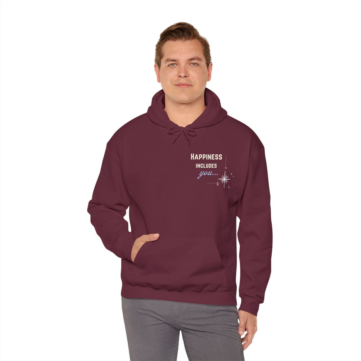 Hoodie — "Happiness Includes You Too" Minimal Star Graphic
