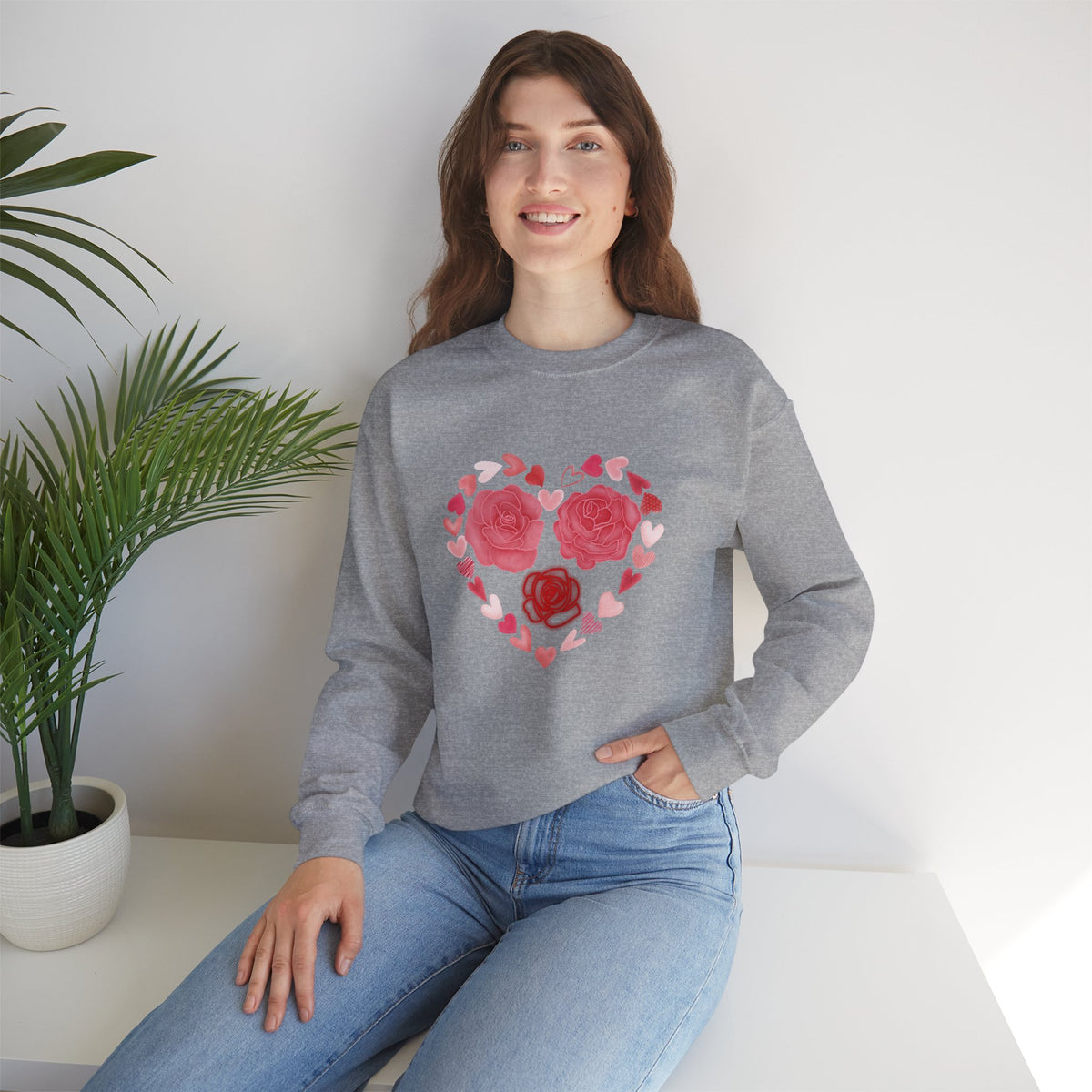 Flower, Hearts Crewneck Sweatshirt