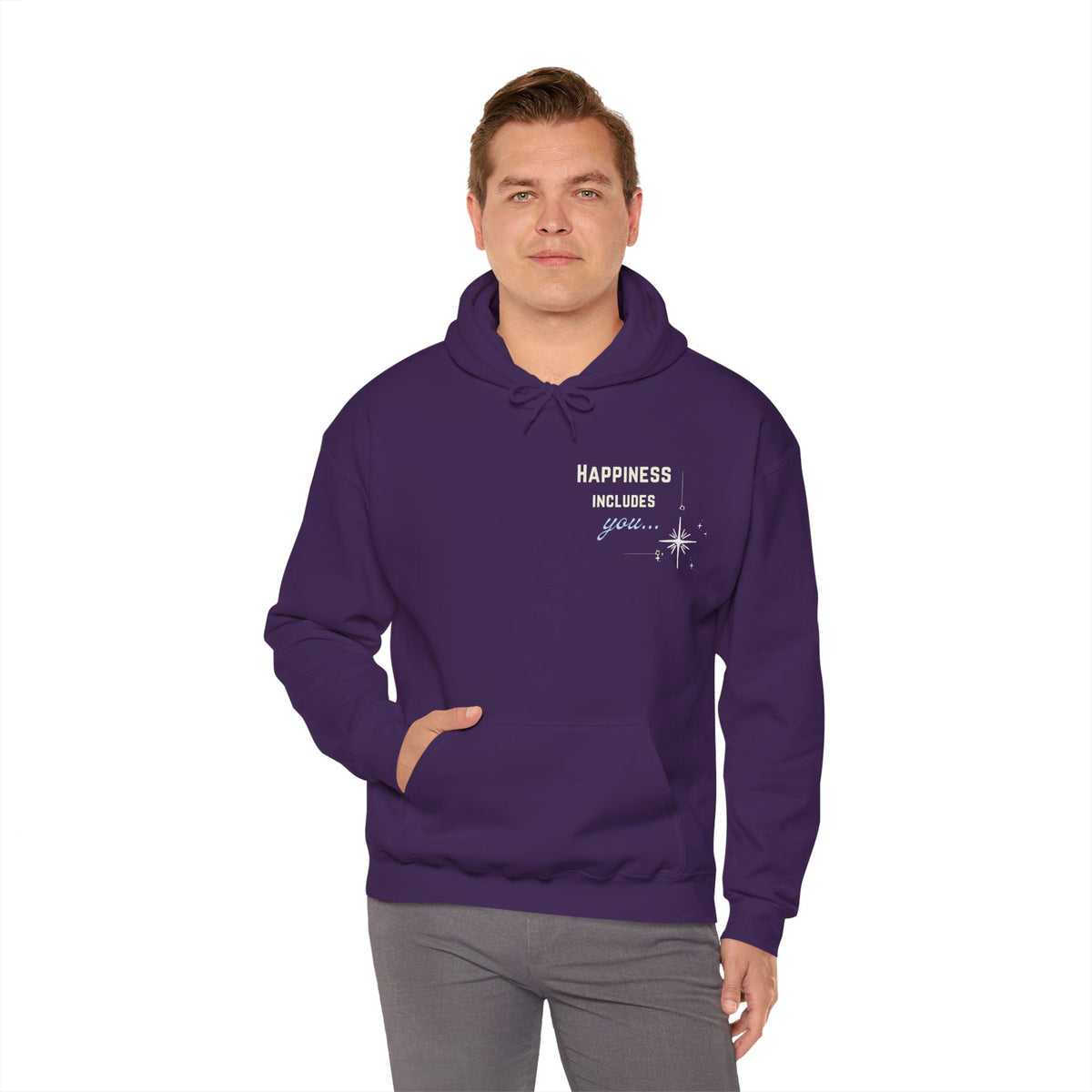 Hoodie — "Happiness Includes You Too" Minimal Star Graphic