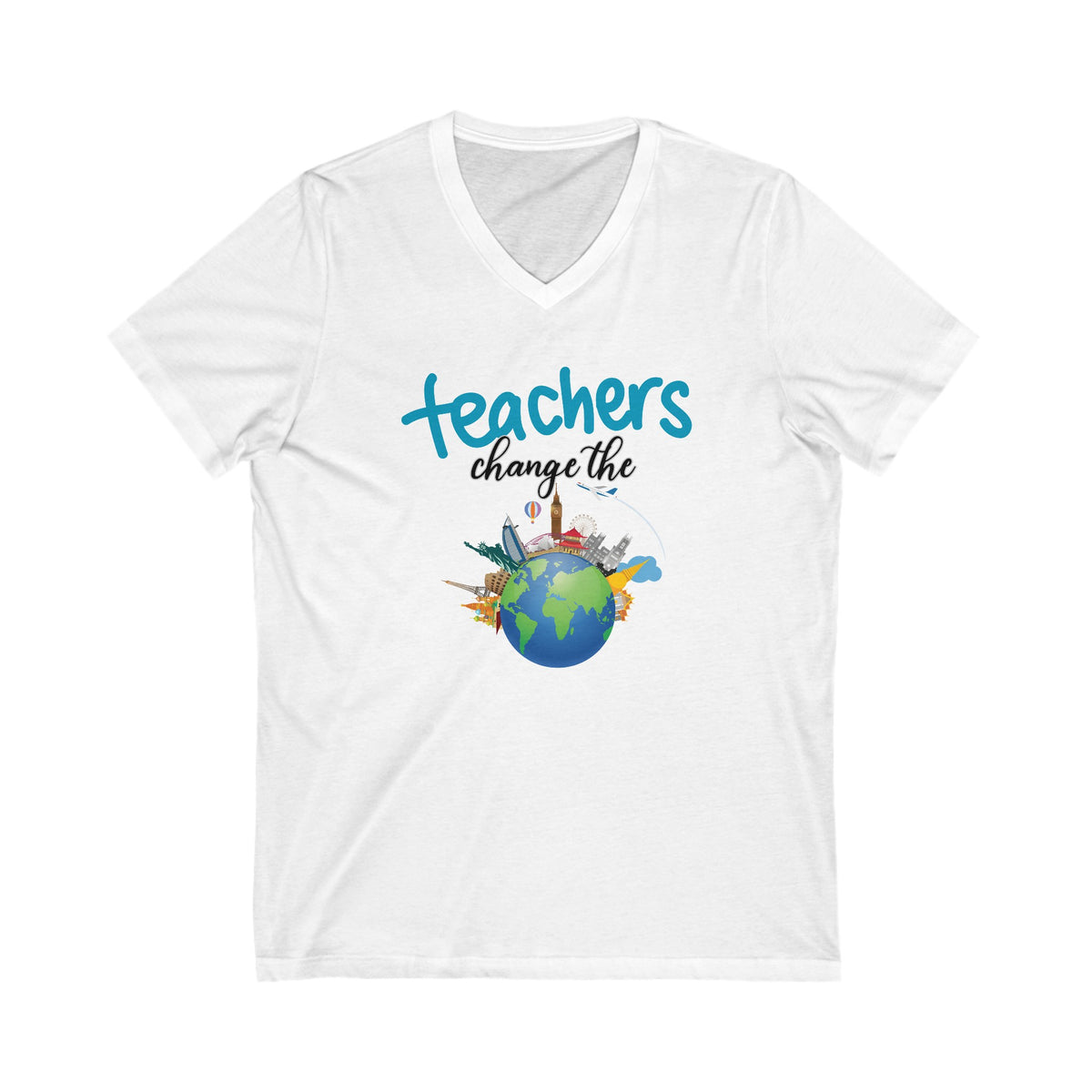 Teachers Change the World, V-Neck Tshirt