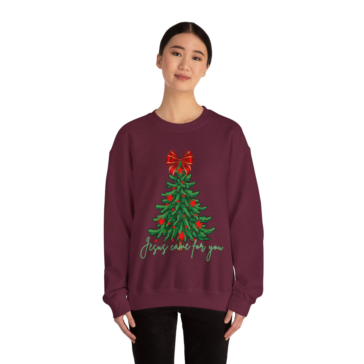 Tree, Bow and  Jesus Came for You  Crewneck Sweatshirt