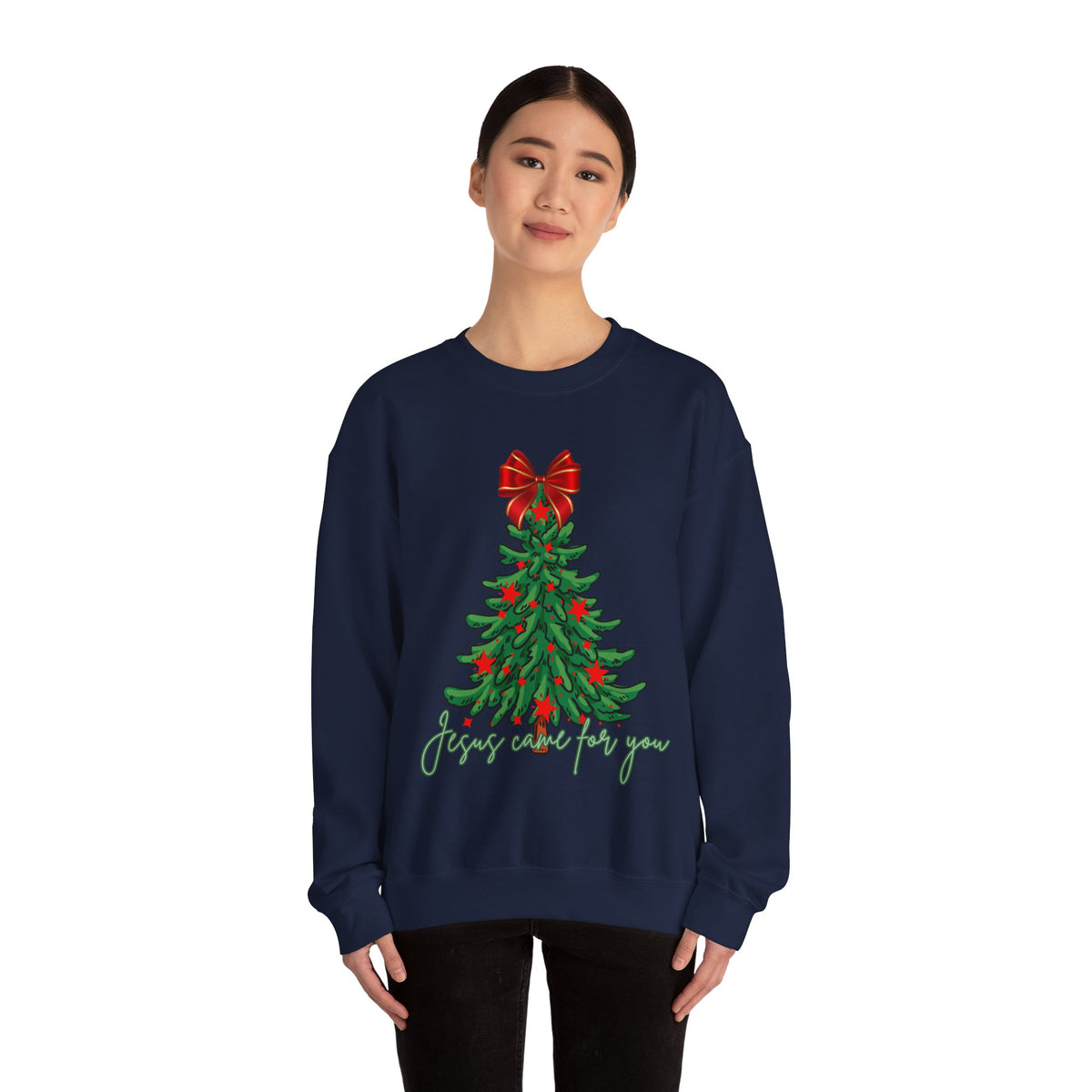 Tree, Bow and  Jesus Came for You  Crewneck Sweatshirt