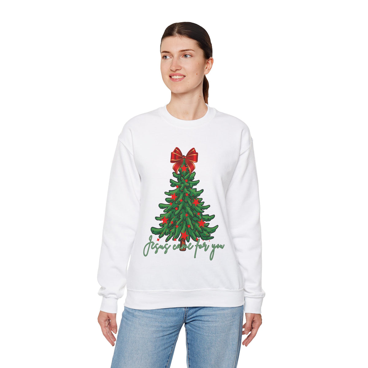 Tree, Bow and  Jesus Came for You  Crewneck Sweatshirt