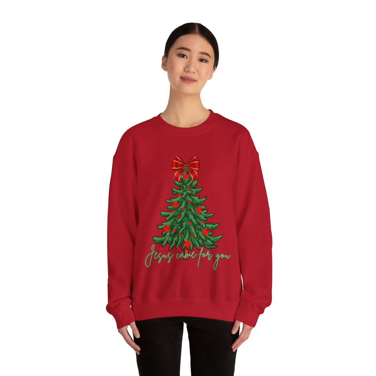 Tree, Bow and  Jesus Came for You  Crewneck Sweatshirt