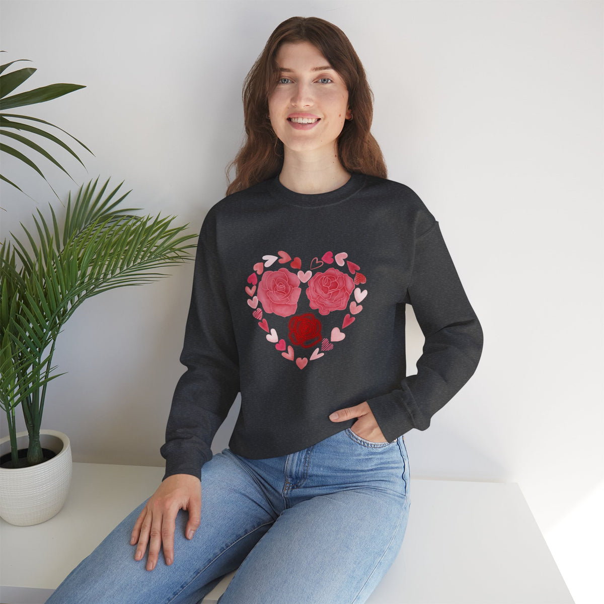 Flower, Hearts Crewneck Sweatshirt