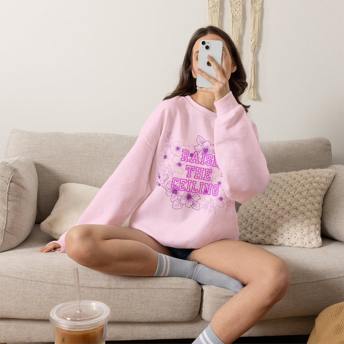 Crewneck Sweatshirt — "Raise the Ceiling" Floral Graphic