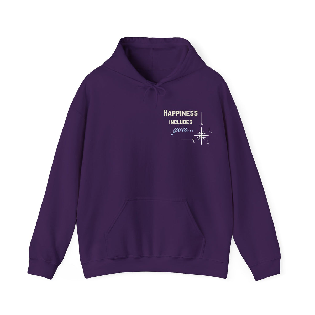 Hoodie — "Happiness Includes You Too" Minimal Star Graphic