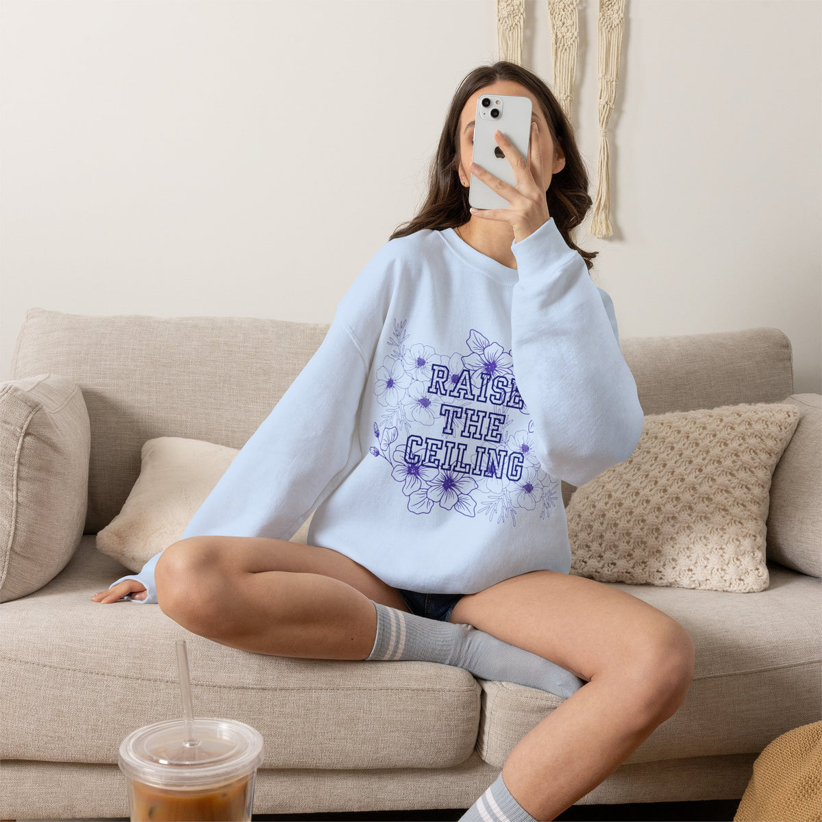 Crewneck Sweatshirt — "Raise the Ceiling" Floral Graphic