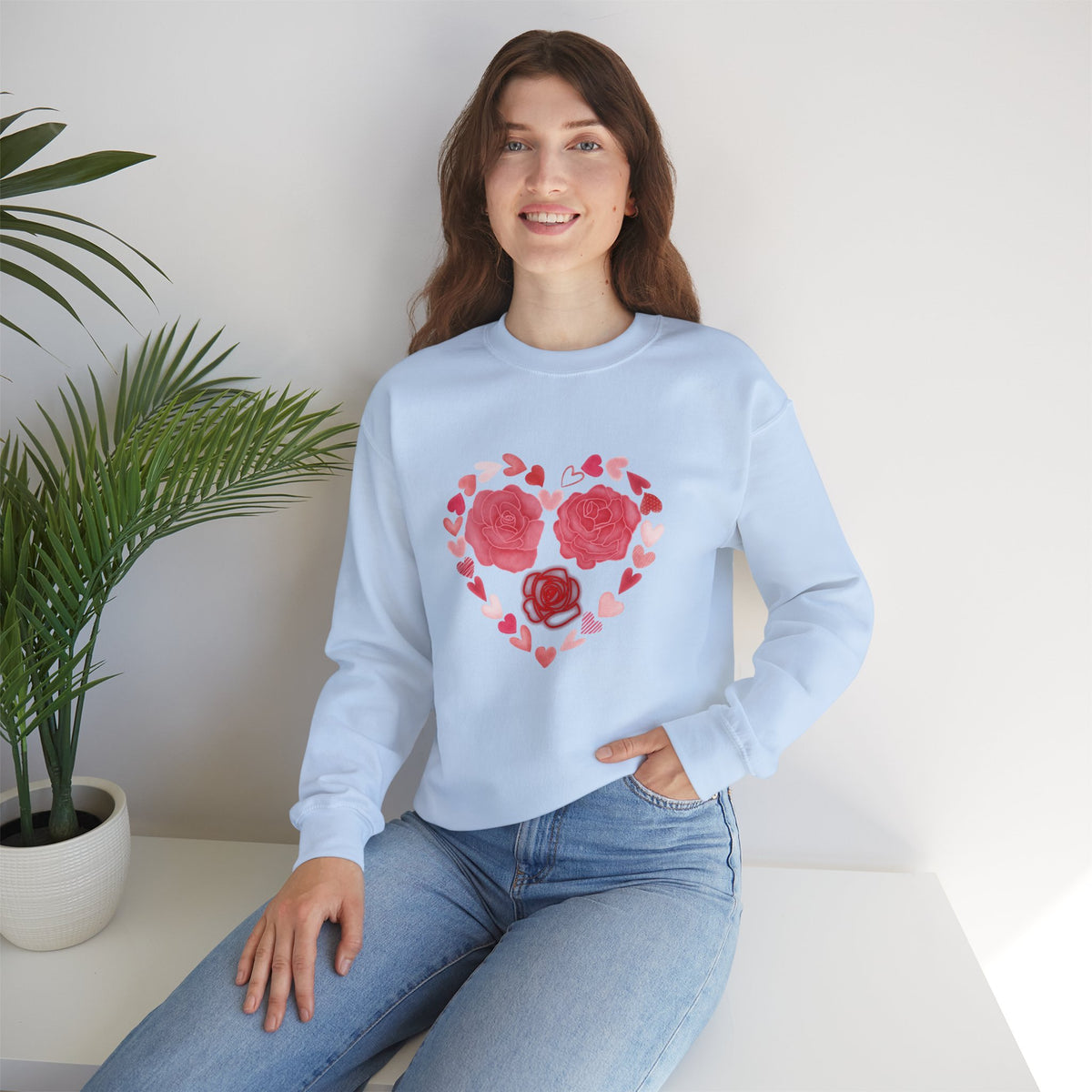 Flower, Hearts Crewneck Sweatshirt