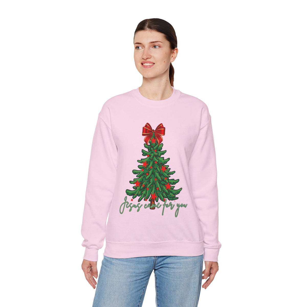 Tree, Bow and  Jesus Came for You  Crewneck Sweatshirt