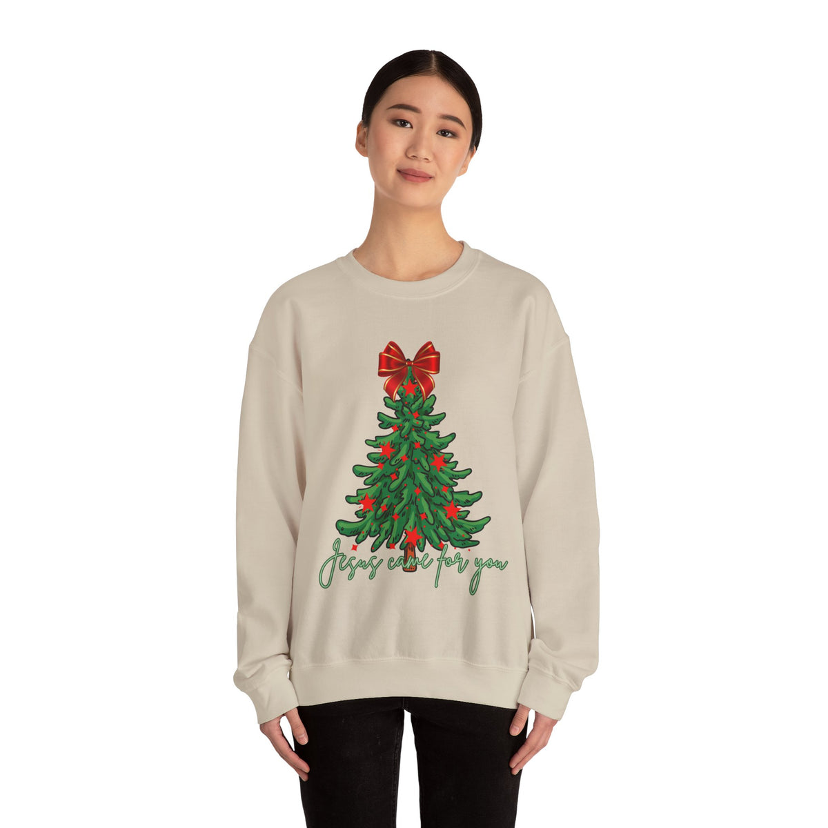 Tree, Bow and  Jesus Came for You  Crewneck Sweatshirt