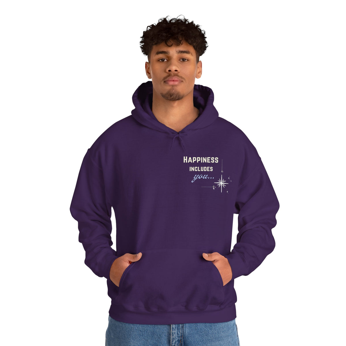 Hoodie — "Happiness Includes You Too" Minimal Star Graphic