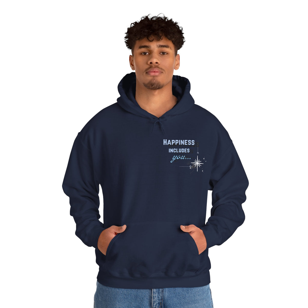 Hoodie — "Happiness Includes You Too" Minimal Star Graphic