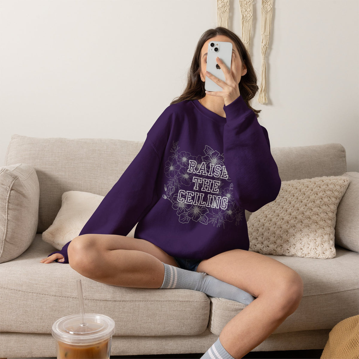 Crewneck Sweatshirt — "Raise the Ceiling" Floral Graphic
